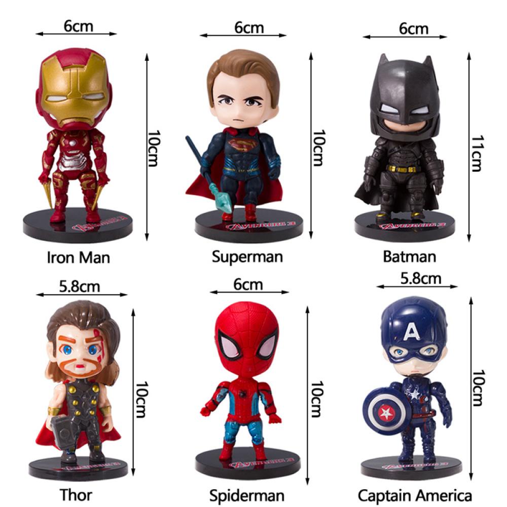 Timekey Mainan Action Figure Model The Avengers Iron Man Batman Spiderman Marvel Justice League Alliance Untuk Dekorasi Kue K6O3