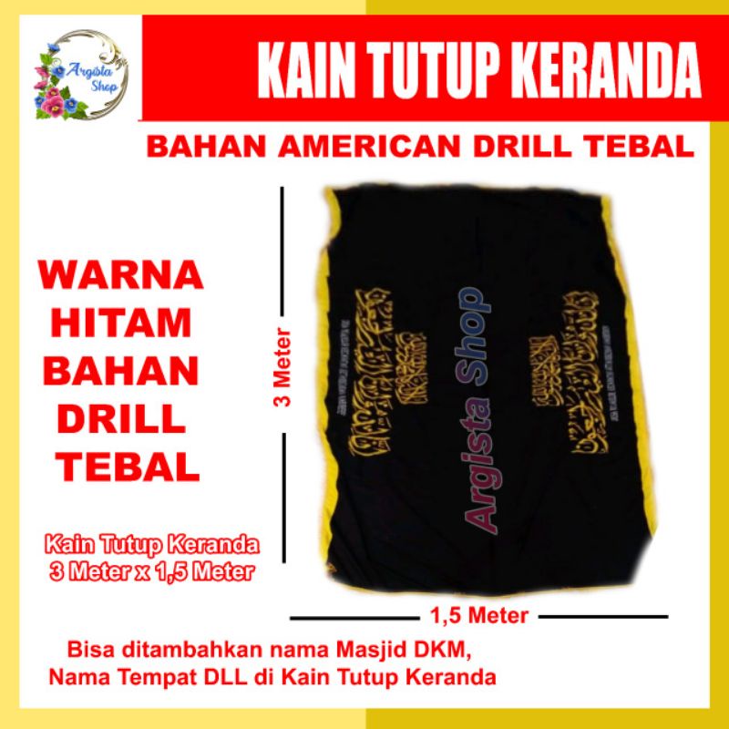 KAIN TUTUP KERANDA BAHAN AMERICAN DRILL WARNA HITAM FULL BORDIR