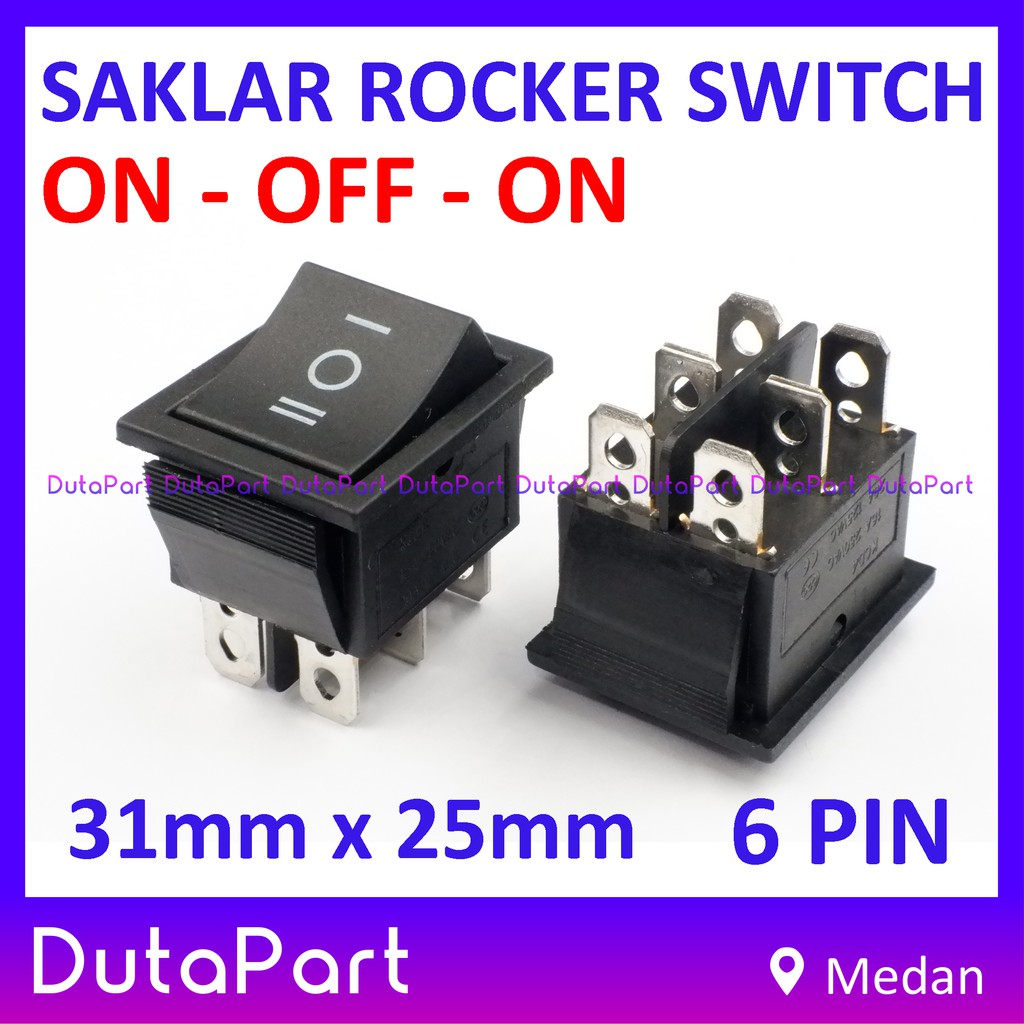 Saklar Power Rocker Switch ON OFF ON 35mm x 21mm 6 PIN Kaki 16A250VAC