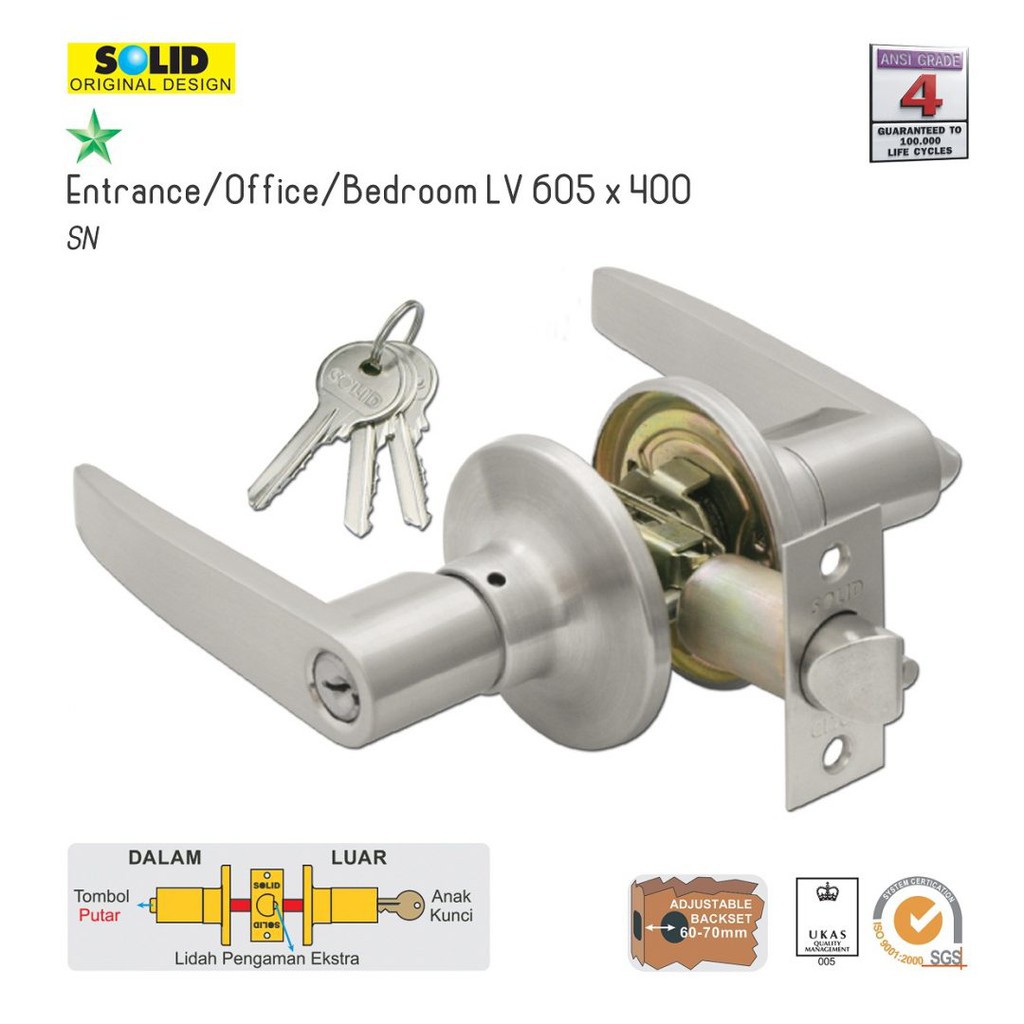 GAGANG KUNCI PINTU KAMAR SOLID LEVER SET LV 605 400