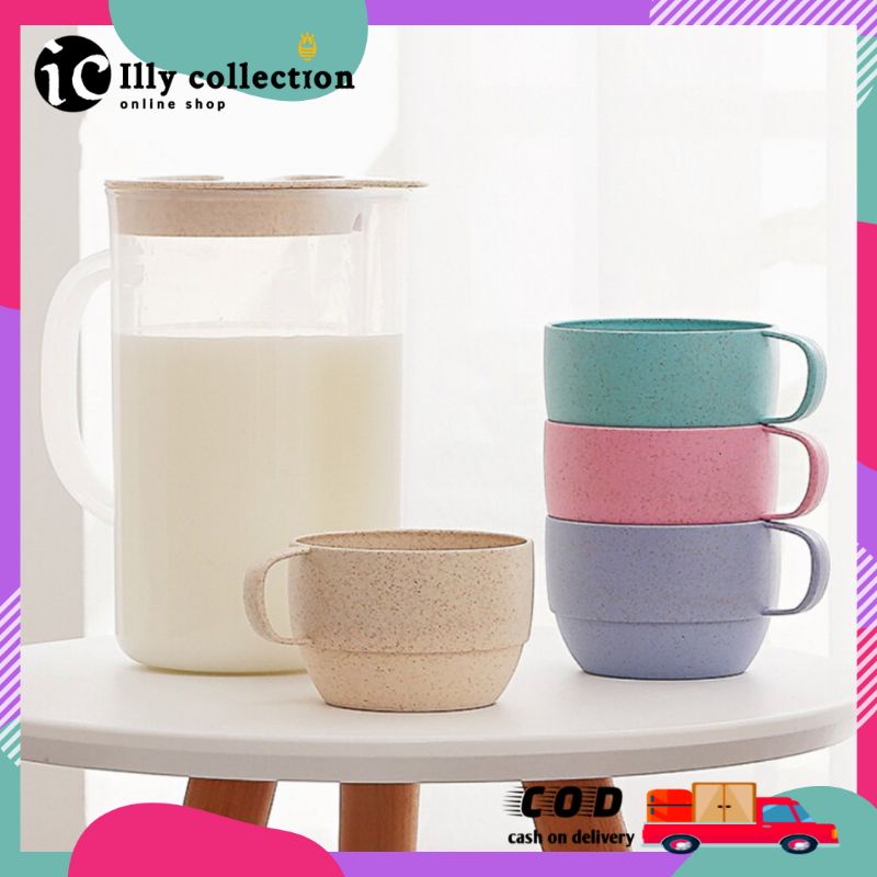 Mug Jerami Gandum Set 5 in 1 Teko Dengan Cangkir