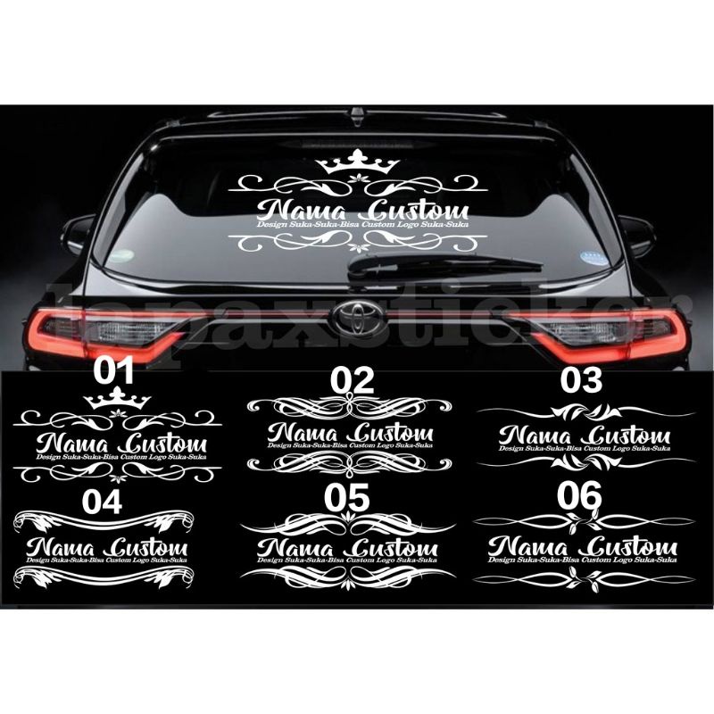 0127 Sticker kaca belakang mobil UNIVERSAL custom nama