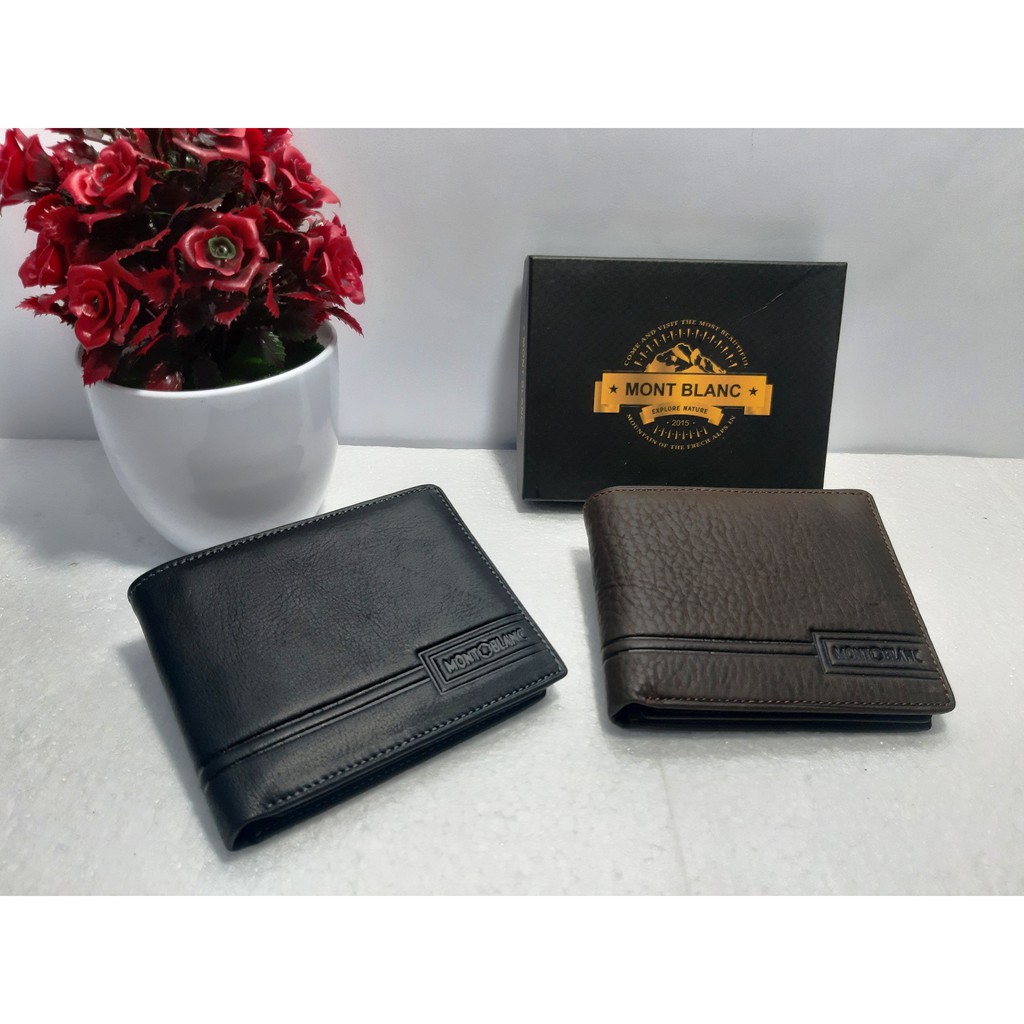 Dompet Kulit Asli Ukuran Standar Pria Wanita Merk Mont Blanc Motif Natural Kulit Jeruk Lembut Tebal