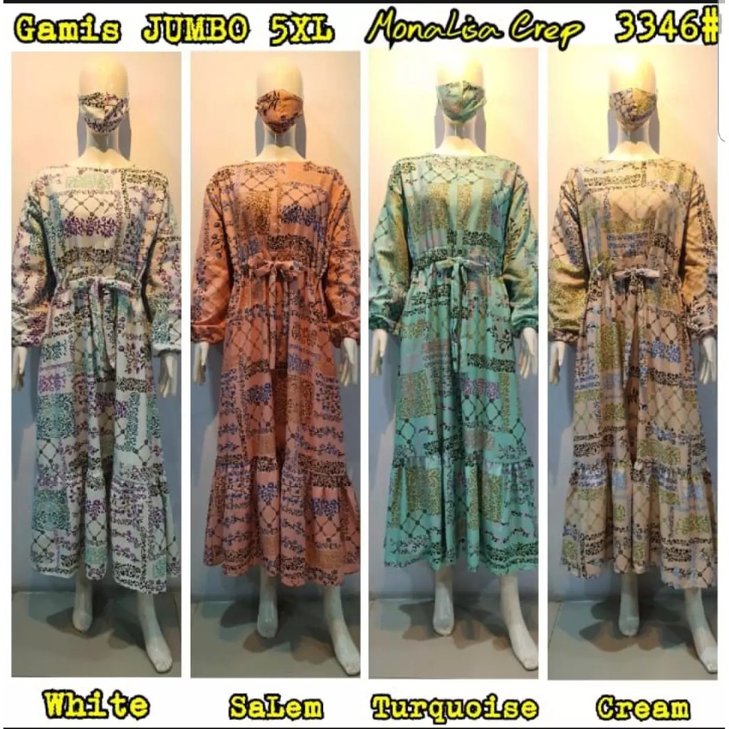 JOSJOLI_STORE/3332-3346 Setcel Rayon/Stelan Gamis Rayon Wanita 5XL LD 130cm Free Masker/Busui