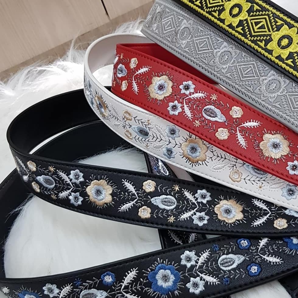 Leather Guitar flower embroidery bag strap / strap bordir panjang