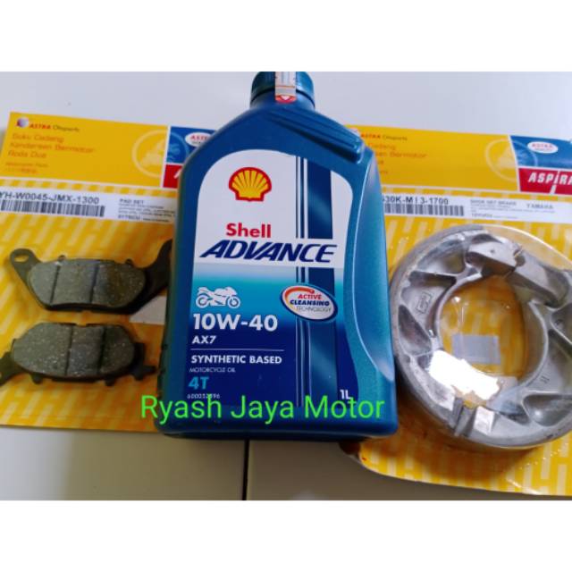 Paket hemat banget kampas rem depan &amp; belakang + oli mesin shell ax7 1ltr for jupiter mx/vixion/zr