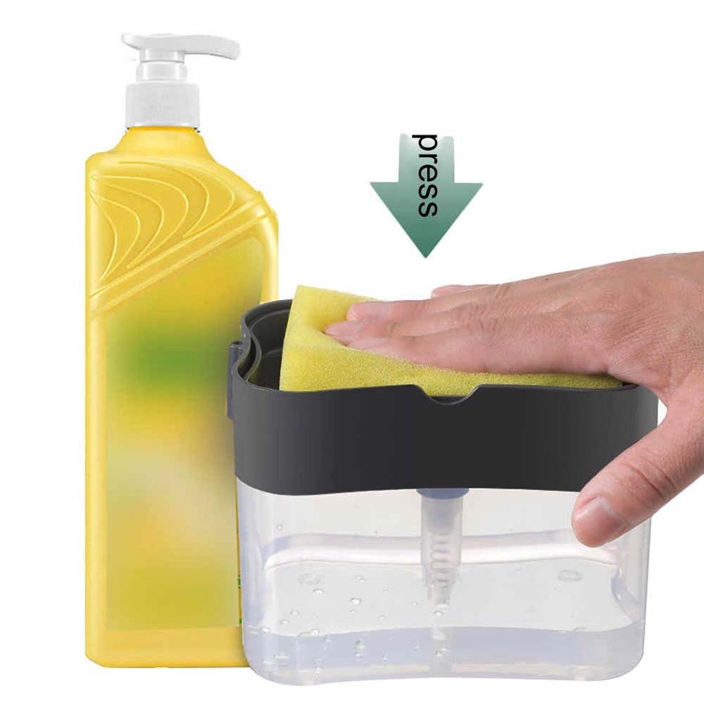 Pump Dispenser 2in1 Holder Sponge Tempat Sabun Cuci Piring Spons Dapur