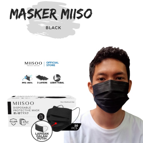 MIISOO Disposable Masker Hitam Black Edition 50pcs