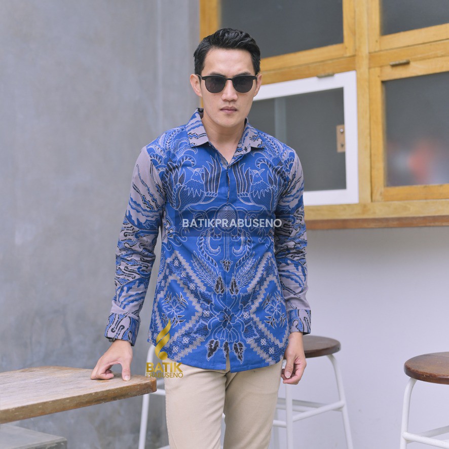 Permata Biru Batik Prabuseno Slimfit Kemeja Pria Lengan Panjang Full Furing Modern Premium Branded M