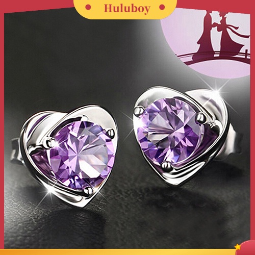 Hu Hu Hu Hu Hu Alat Bantu Pasang Kacamata♡ Anting Tusuk Motif Hati Hias Berlian Imitasi Warna Ungu Untuk Wanita