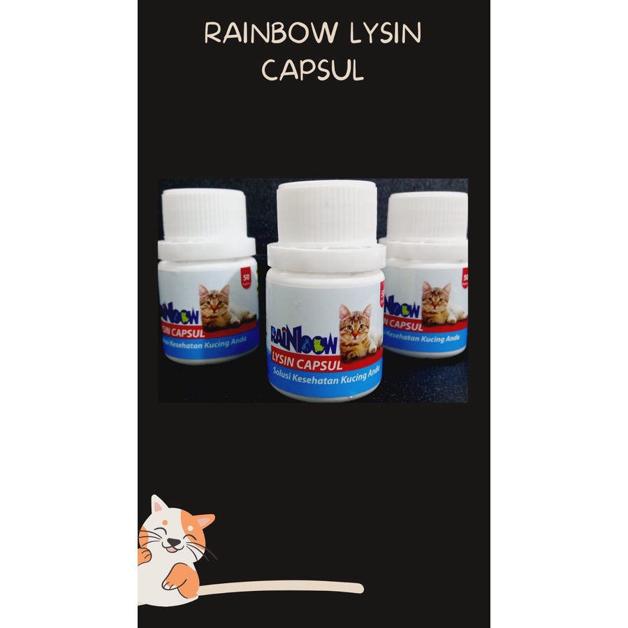 RAINBOW LYSINE Isi 50 Kapsul - Supplement untuk Kucing &amp; Anjing (pengganti Muco Lysine)