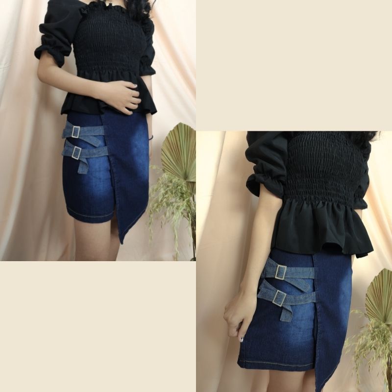 SB Collection Celana Pendek  Rimta Hotpants  Midi Jeans Casual Wanita All Size Biru