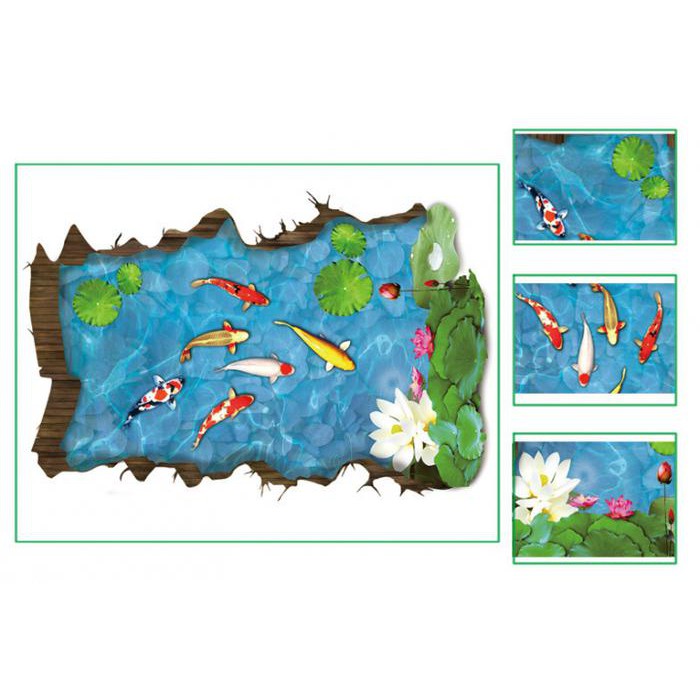 Wallpaper Stiker Lantai Hiasan Dinding Ikan Koi Kolam Biru 90x60