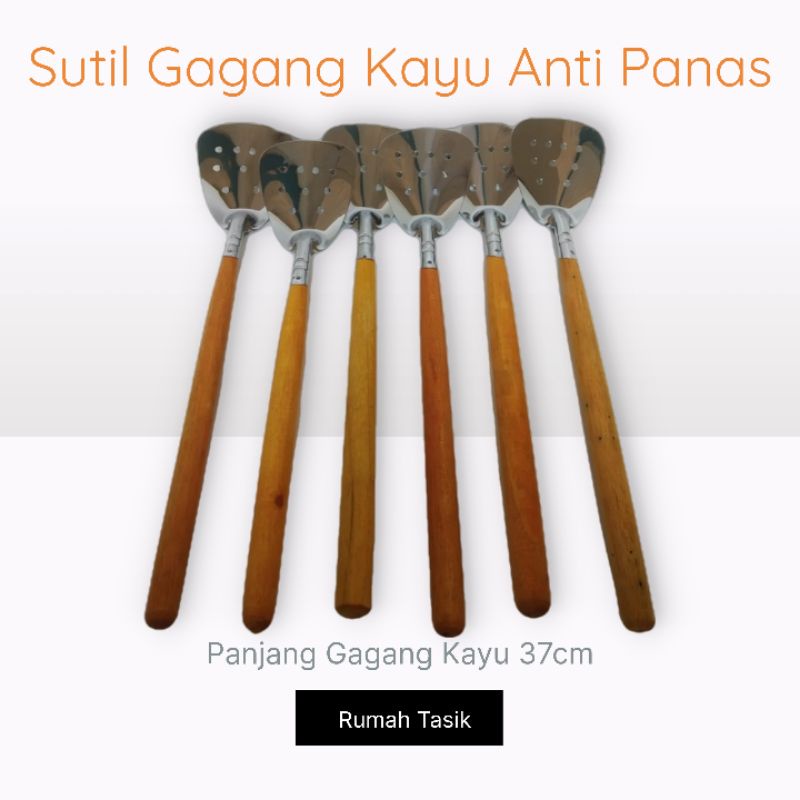 Spatula Susuk Serokan Sutil Gagang Kayu Anti Panas Promo Rumah Tasik