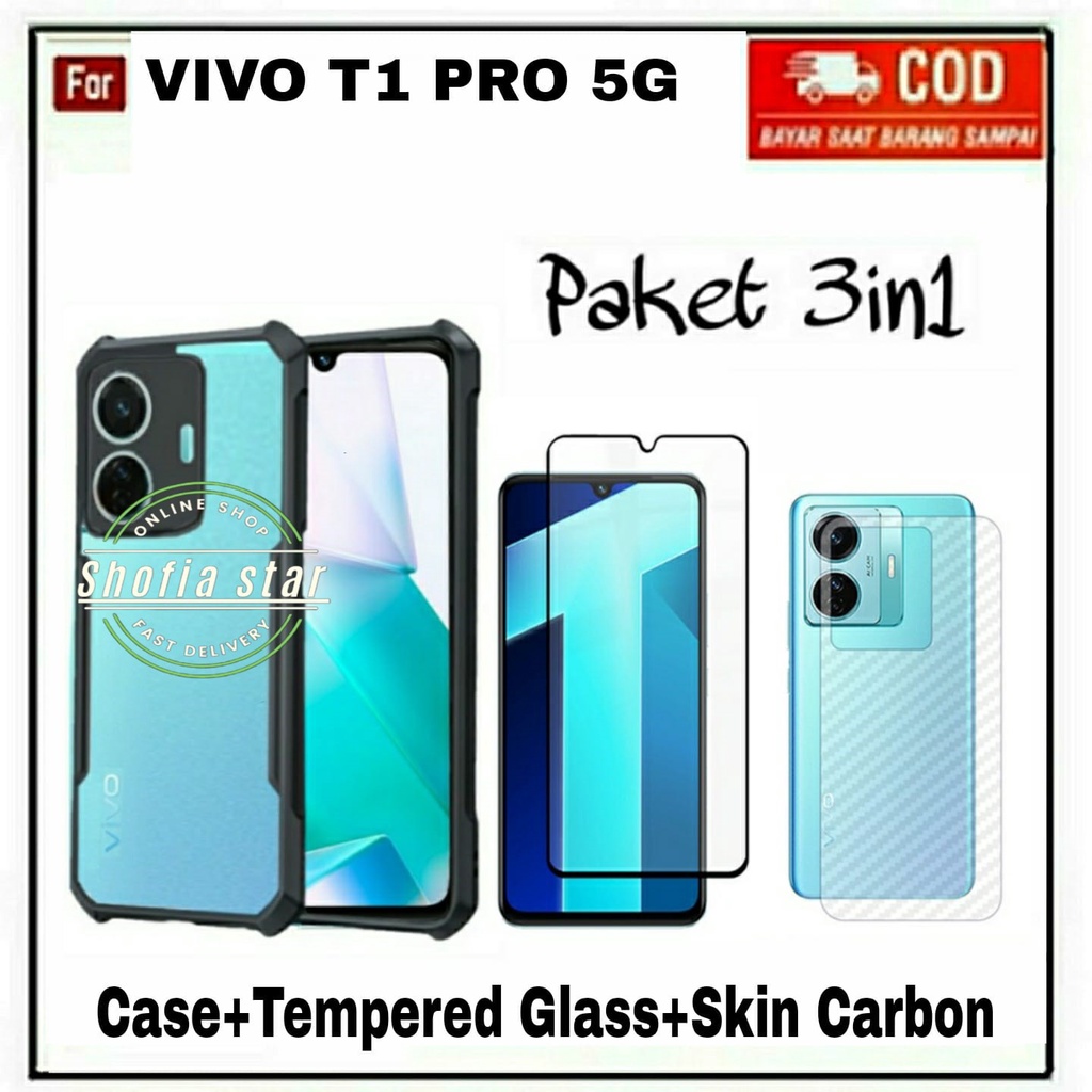 3IN1 CASE VIVO T1 PRO 5G T1 5G SOFTCASE SHOCKPROOF TRANSPARAN CAMERA PROTECT CASING