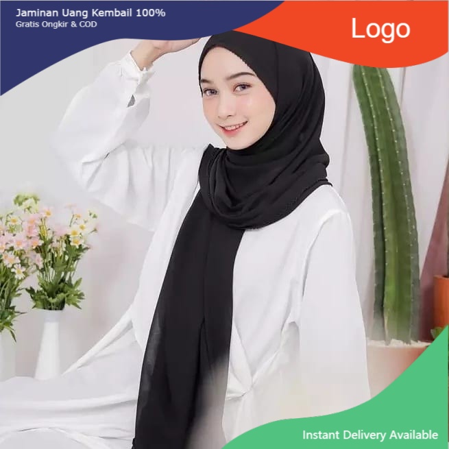 Risda Blouse Atasan Blus Apk Pita Muslim Fashion Korean Style Wanita - pashmina hitam