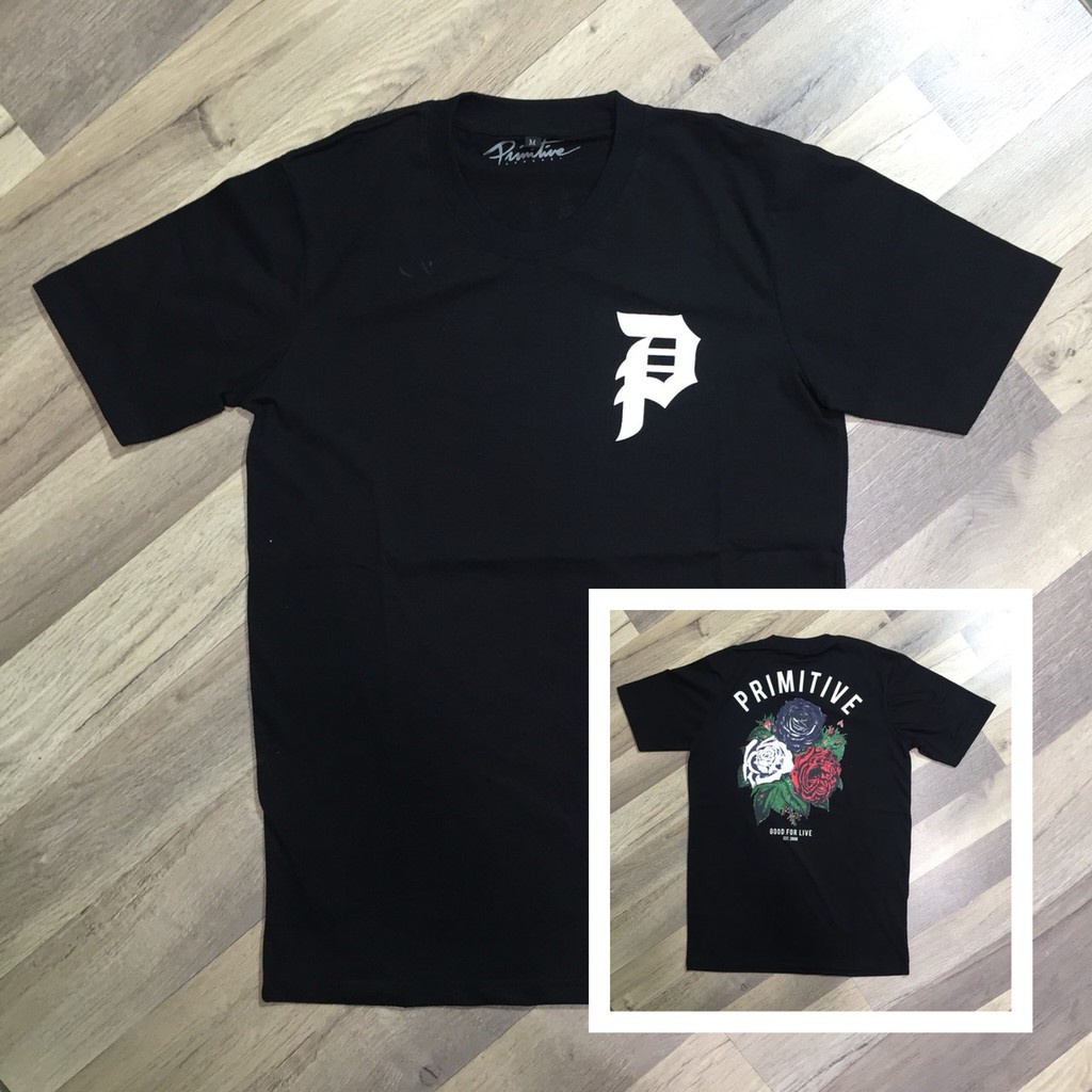 KAOS TSHIRT KAOS PRIMITIVE ROSE BLACK WHITE AUTHENTIC ORIGINAL