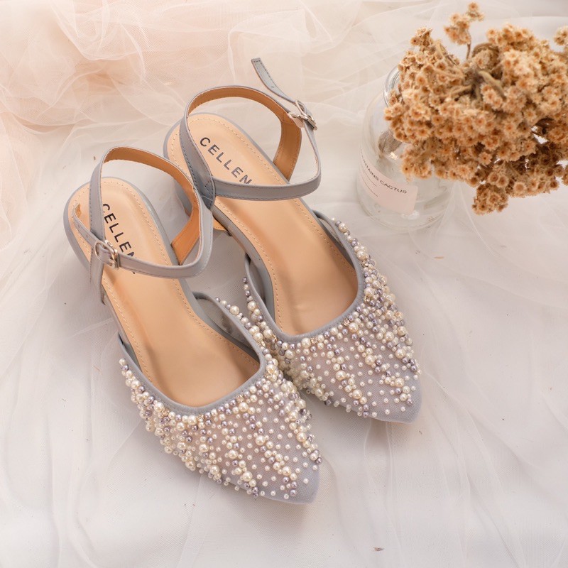 𝗖𝗘𝗟𝗟𝗘𝗡𝗘 Let Beads Heels / wedding shoes / sepatu brokat payet tali hak 7cm