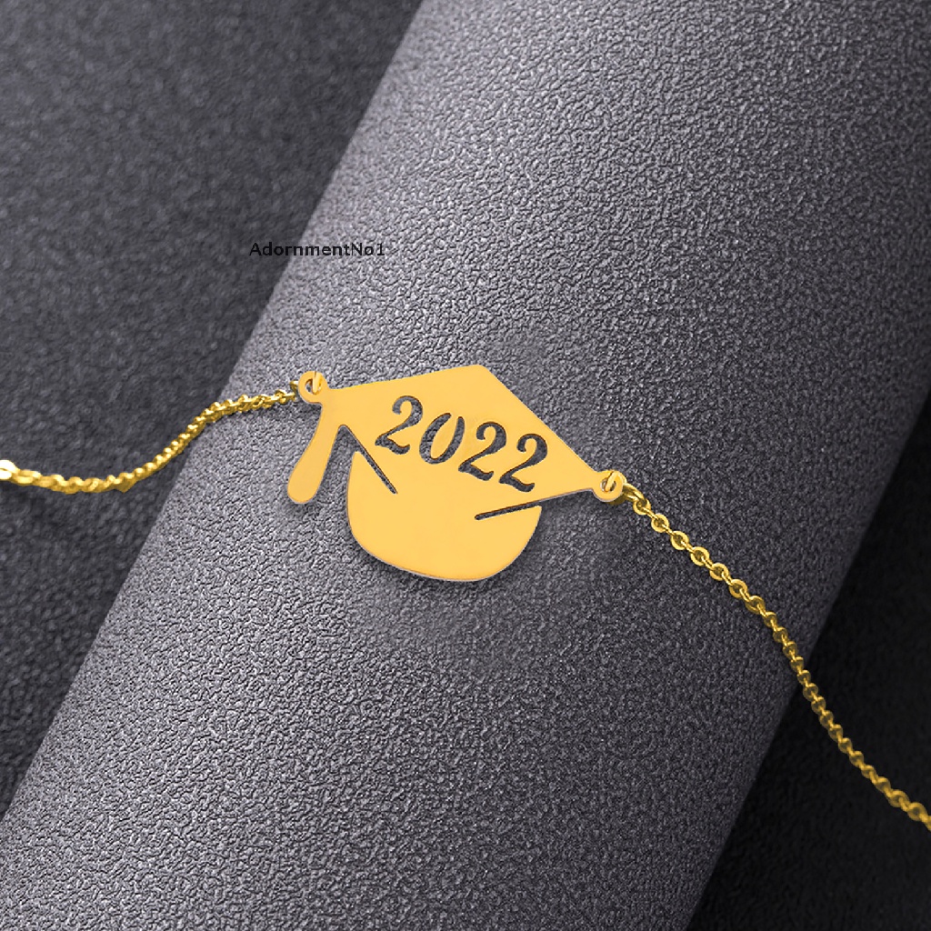 (AdornmentNo1) 2pcs / Set Kalung Rantai + Liontin Motif Tulisan Graduation Bahan Stainless Steel Untuk Pria / Wanita 2022