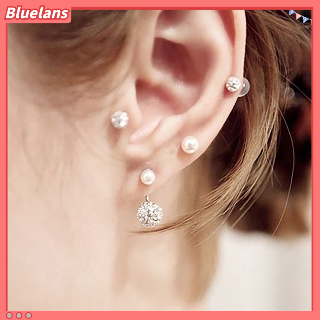 Bluelans 1Pair Ear Studs Faux Pearl Decor Jewelry Alloy Women Front Back Stud Earrings Party