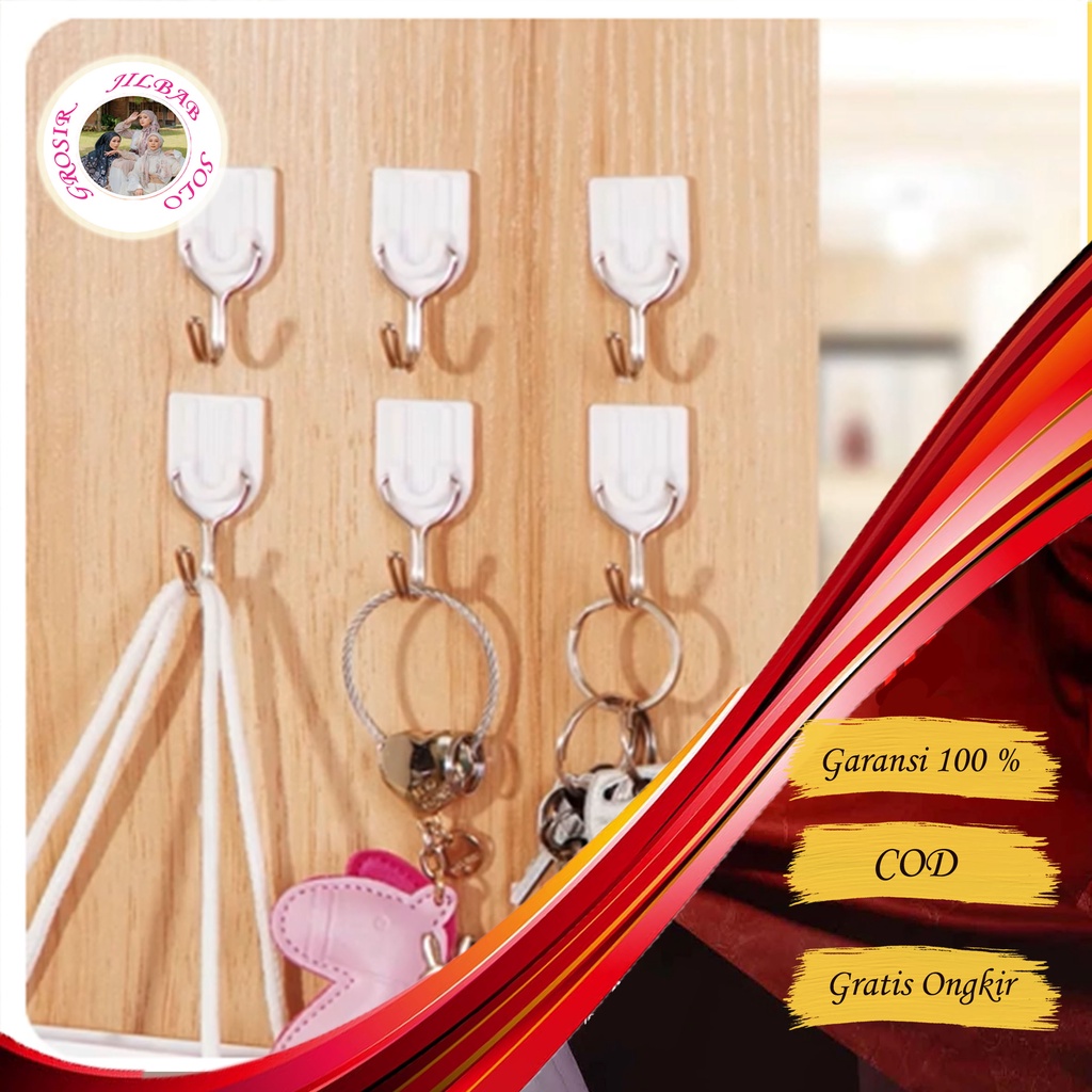 Isi 6 pcs Gantungan Hanger Tempel Dinding -- AC 309 -- Kuat Gantungan Hook Kail Serbaguna untuk Kunci Baju Sapu - Peralatan Dapur rumah tangga untuk perabot kamar tamu kamar mandi kamar tidur