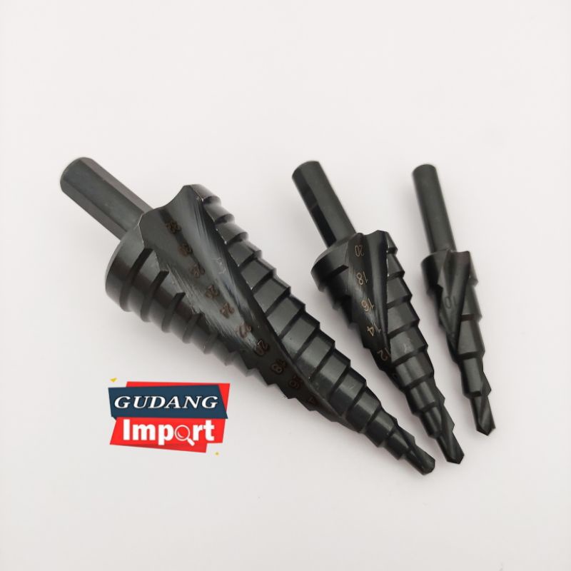 STEP DRILL MATA BOR PAGODA KERUCUT TITANIUM ISI 3pcs 12mm 20mm 32mm