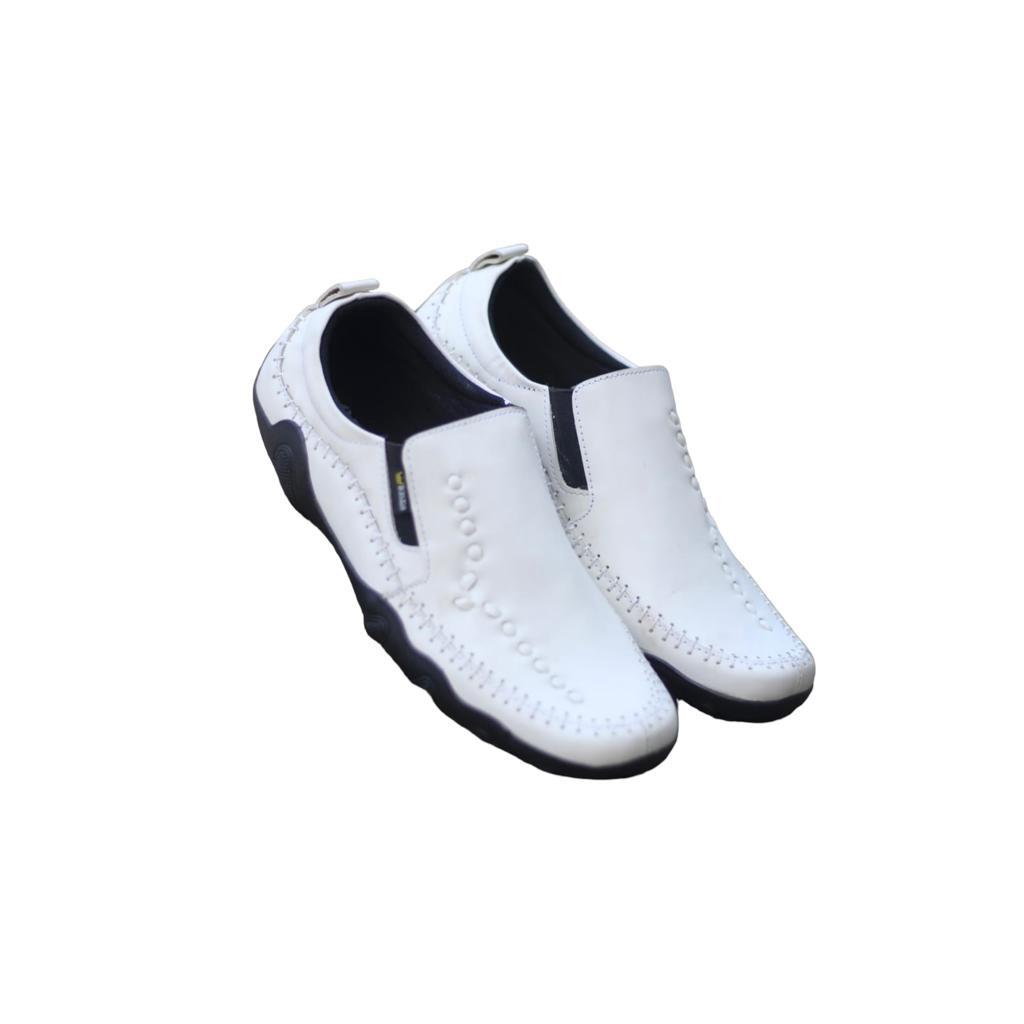 Sepatu Kulit Pria Kulit Sapi Asli Slop Kasual putih Size 39 - 43