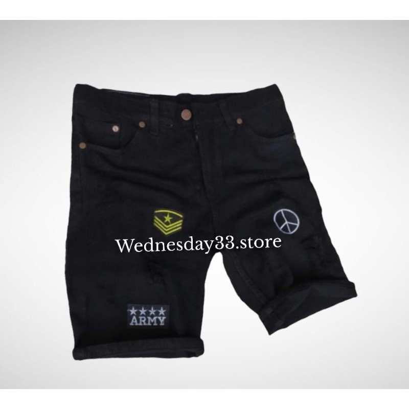 Celana pendek jeans pria Emblem bordil army keren