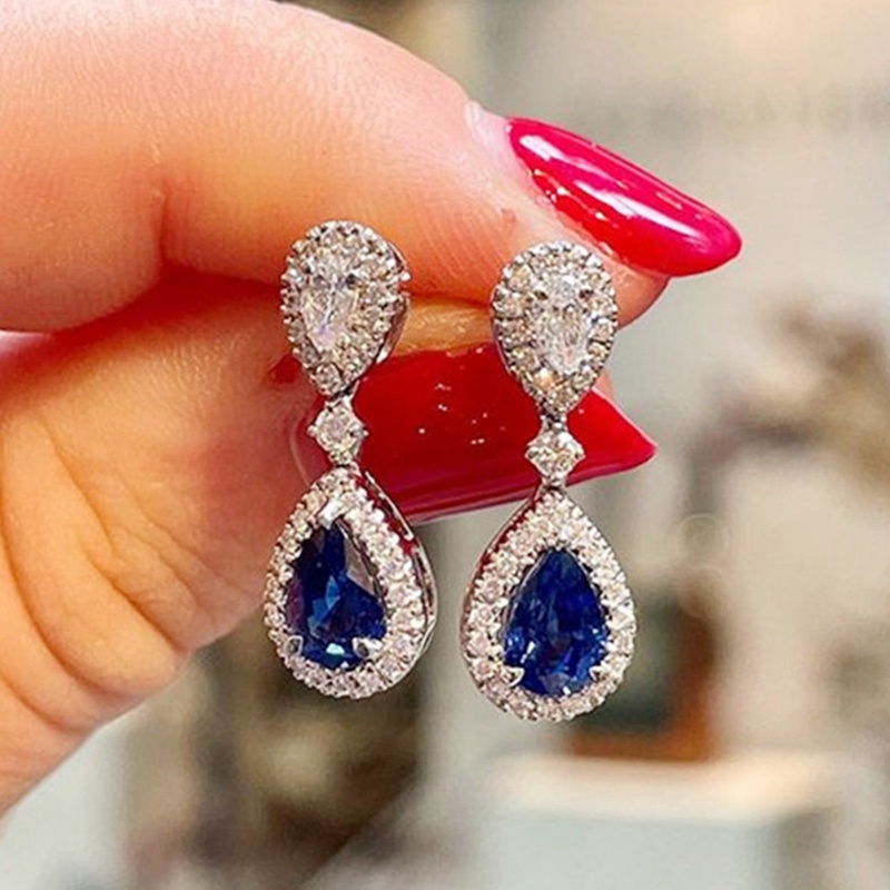 Anting Bentuk Pir Warna Biru Putih Untuk Wanita