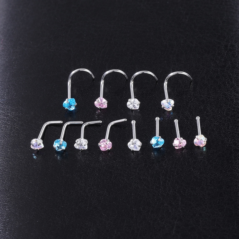 1pc Warna Kristal Stainless Steel Tindik Hidung Bulat Hati Bintang Cz Kristal Hidung Stud Bentuk L Hidung Hidung Perhiasan 20G