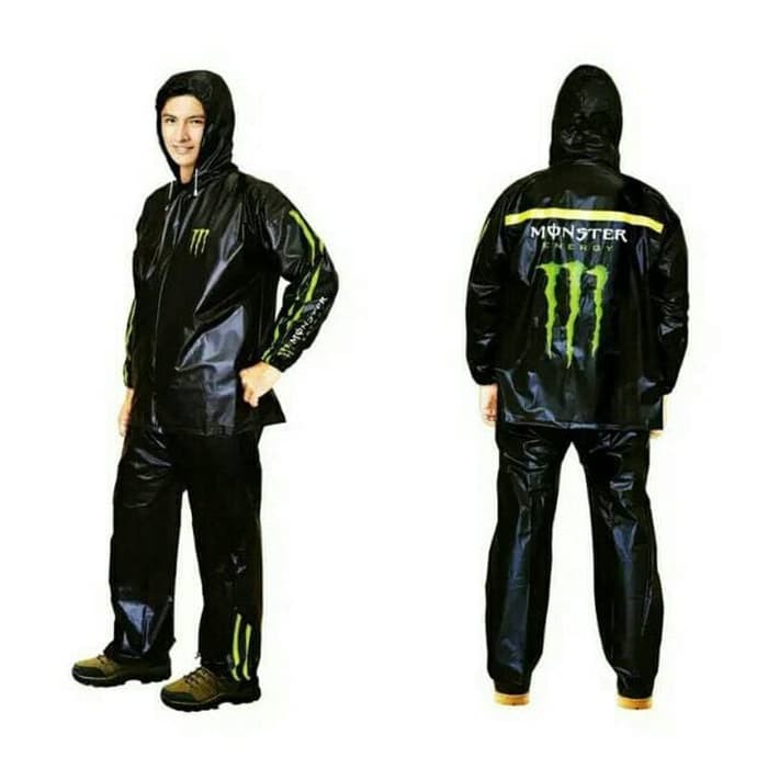 JAS HUJAN SETELAN MONSTER ENERGY BLACK HITAM / RAINCOAT JAKET CELANA