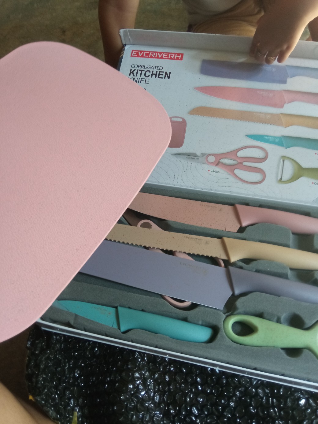 (bow) Pisau Set 6in1 Peralatan Dapur Set Talenan Pisau Keramik Warna Warni 24d54