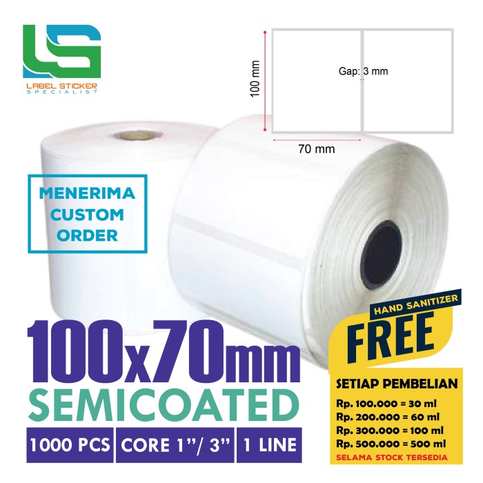 

(BISA COD) LABEL BARCODE SEMICOATED 100x70 mm STIKER LABEL 100x70 mm 1000 PCS