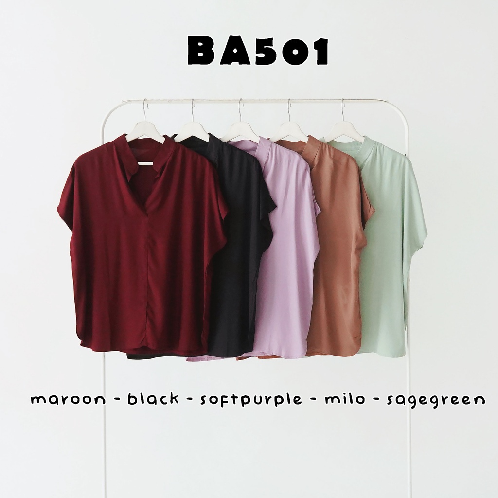 Blouse wanita / cewek polos lengan pendek simple pergi kerja kantor kuliah casual top fashion -501-8