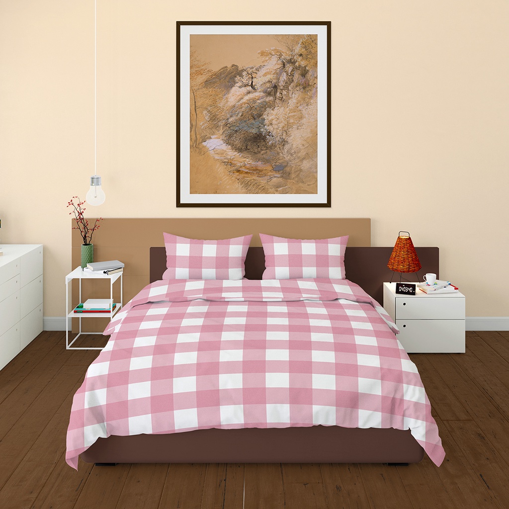 AESTHETIC KOREA Bedcover Sprei emily pink kotak pastel by ROMANTIC gingham pink katun jepang lokal