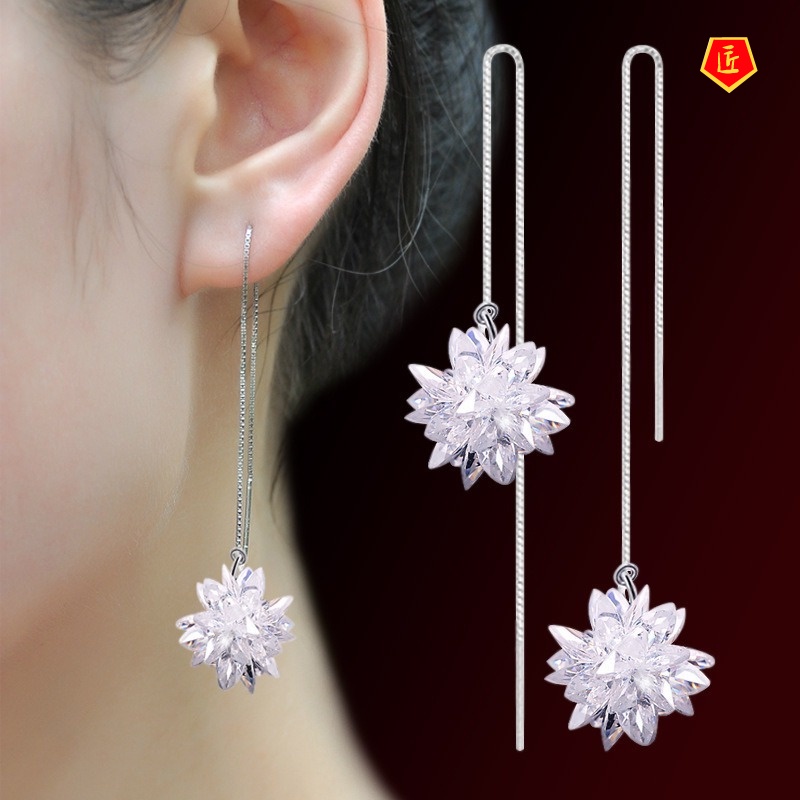 [Ready Stock]925 Silver Ice Flowers Stud Earrings Fashion Elegant Temperament