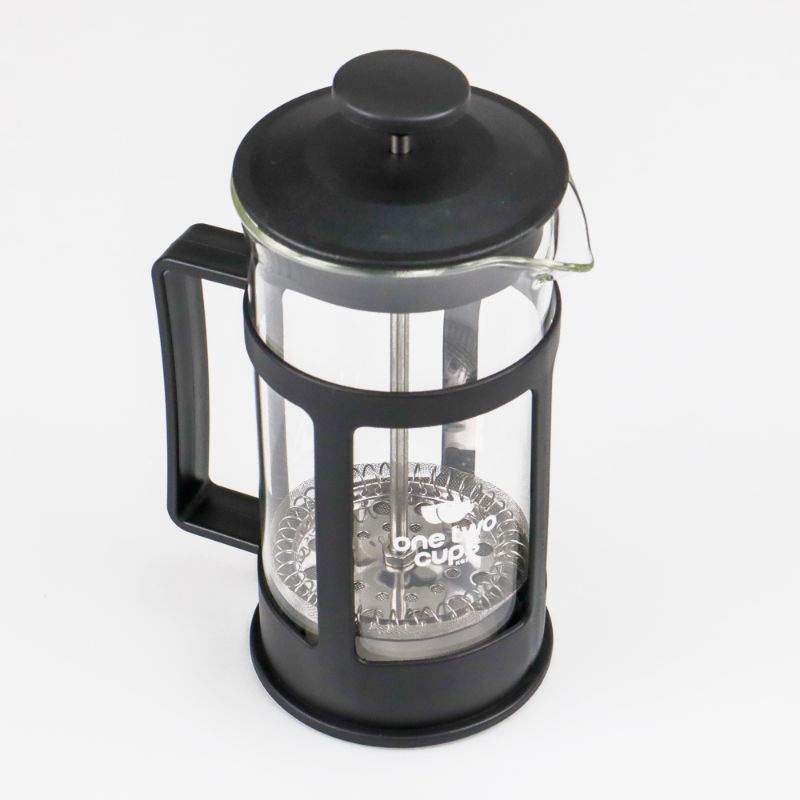 One Two Cups French Press Coffee Maker Pot Bean Pattern KG73I - Black