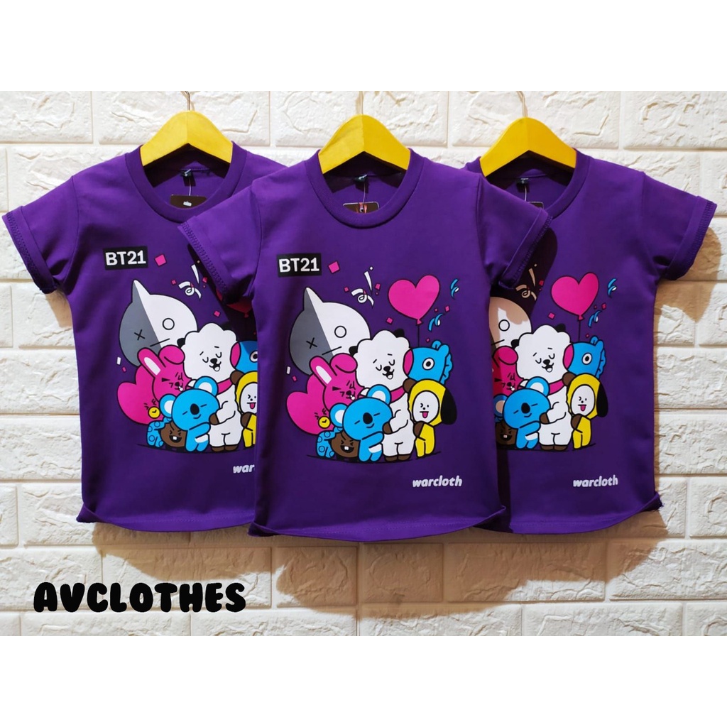 Baju Anak Perempuan BTS BT21 - Kaos Anak Cewek Korea - Warna Ungu - Kado Terbaik