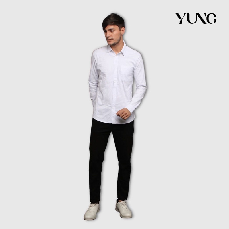 YUNG Kemeja Pria Basic Polos Panjang Poplin Stretch