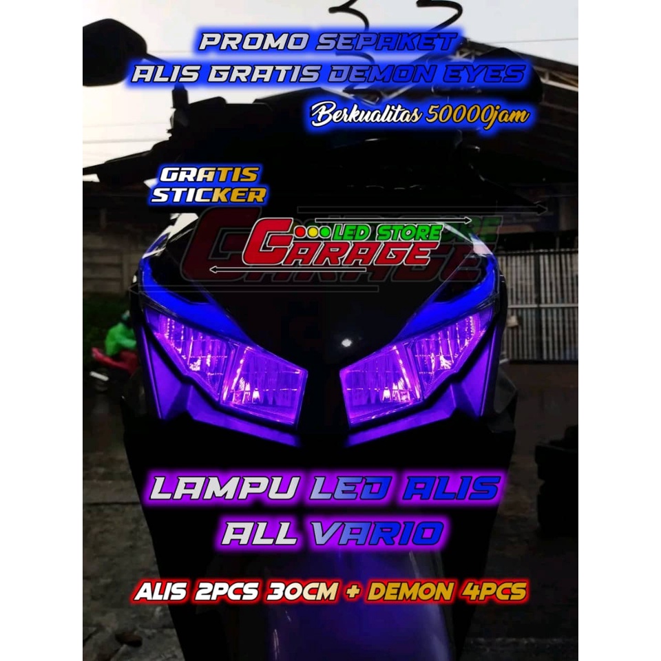 SEPAKET LAMPU LED ALIS DRL FLEXSIBEL ALL VARIO GRATIS DEMON EYES BERKUALITAS BAGUS FREE STICKER DAN KARDUS