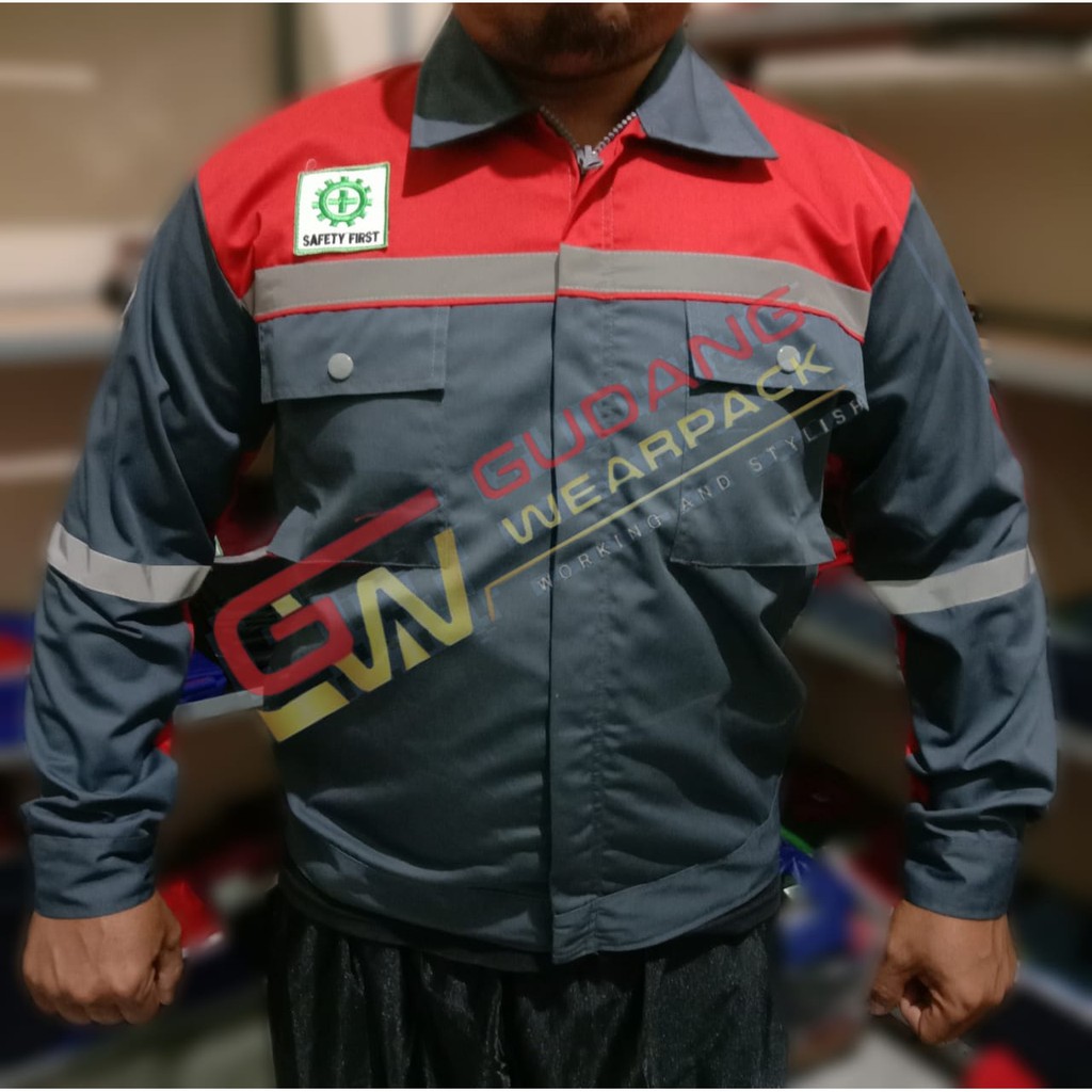 WEARPACK ATASAN Gudang Wearpack - Baju Kerja Seragam Proyek Warna ABU - MERAH