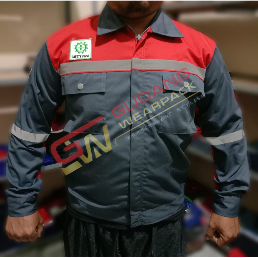 Gudang Wearpack - Baju Kerja Seragam Proyek Warna Abu Merah