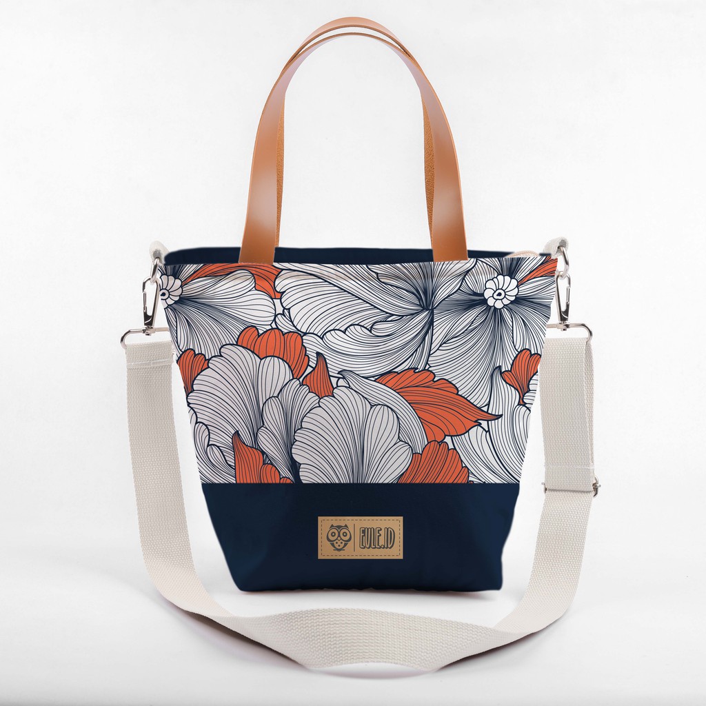 Sling Bag Kanvas Bloem Navy