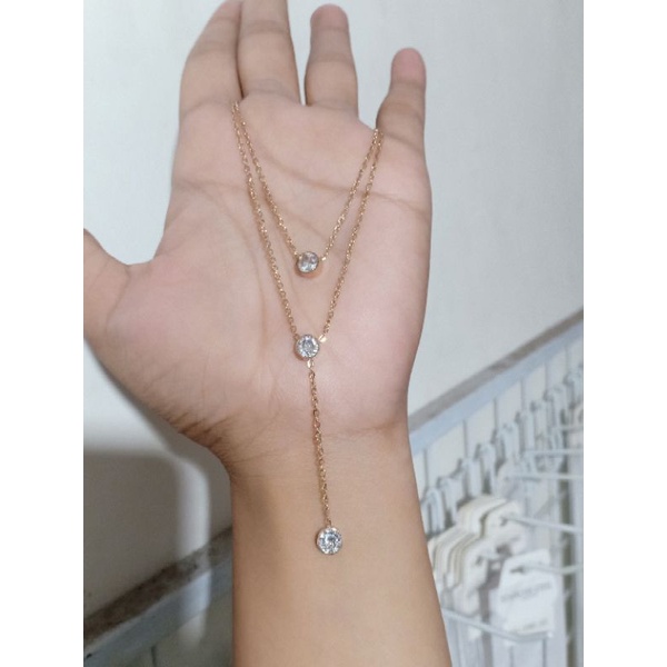 KALUNG TITANIUM 2 LAYER PERMATA DAN MATA ANTI KARAT BISA BAYAR DI TEMPAT