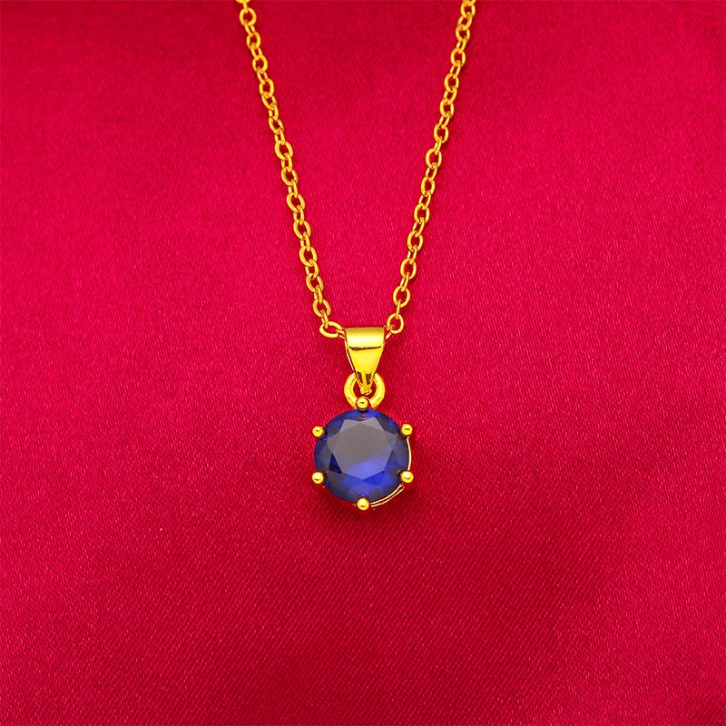 Set Kalung Rantai Emas Asli Kadar 375 Hias Liontin Berlian Zirkon Biru Hijau Merah Putih Untuk Wanita