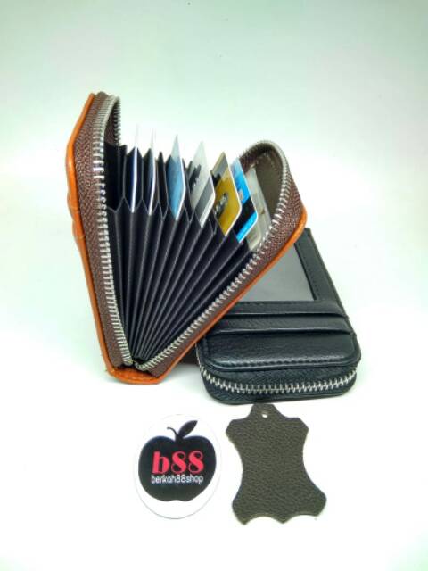 Genuine Leather Credit Card Holder RFID Blocking Zipper Thin Pocket Wallet
