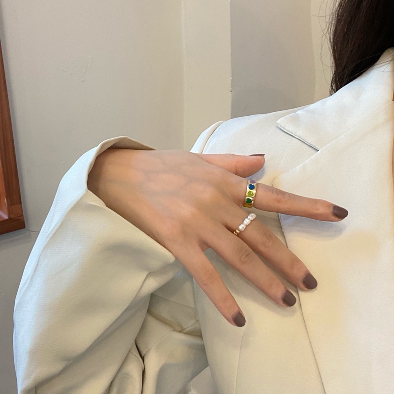 Cincin Model Terbuka Desain Hati Warna-Warni