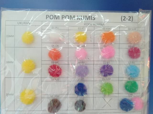 POM POM BOLA / POM POM BULU GLITER KUMIS / POM POM WARNA WARNI / POM POM AKSESORIS / POM-POM KUMIS 15MM