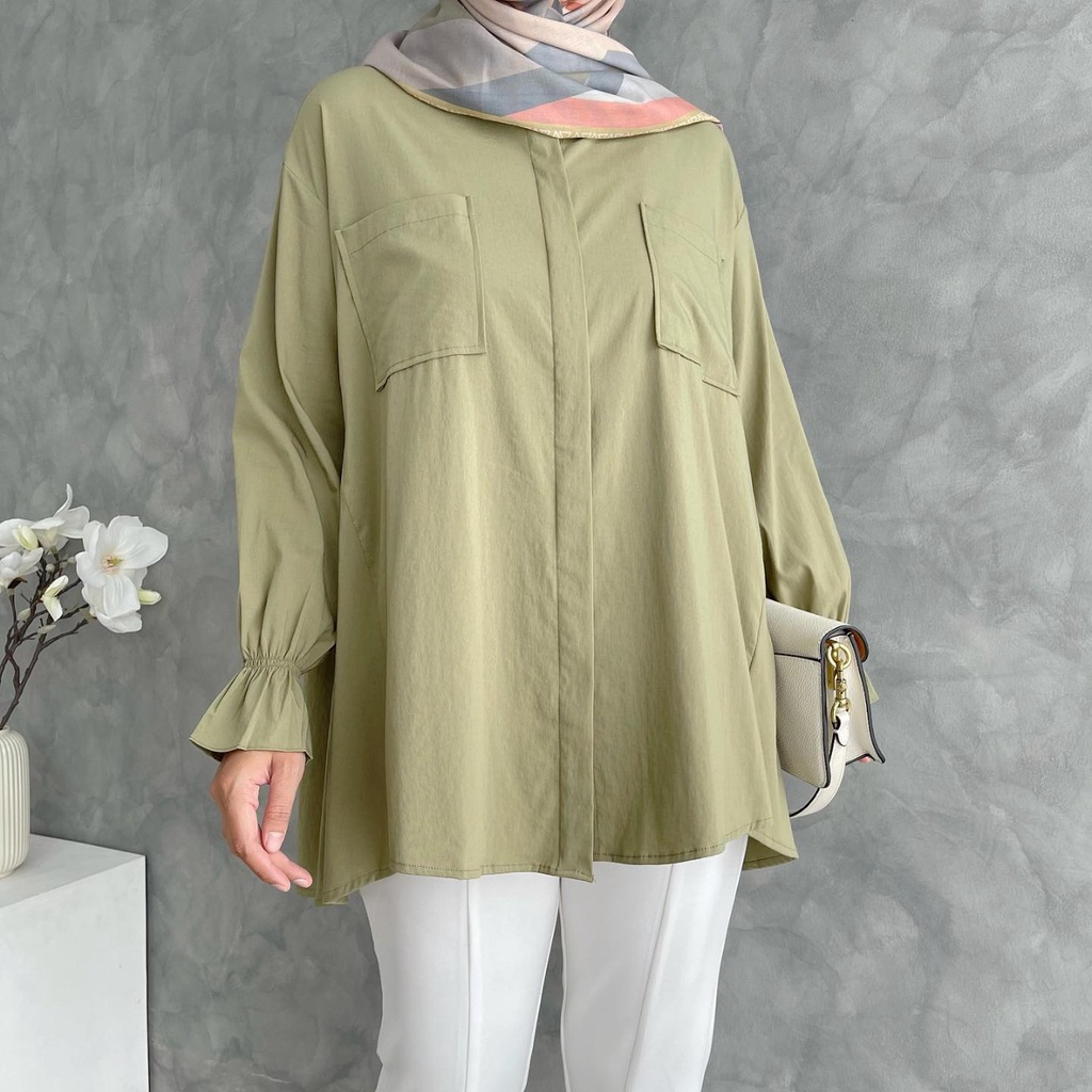 Avo Blouse Oversize Atasan Wanita Muslim Korean Style Lengan Balon Busui Bahan Katun Crinkle Jumbo LD 120