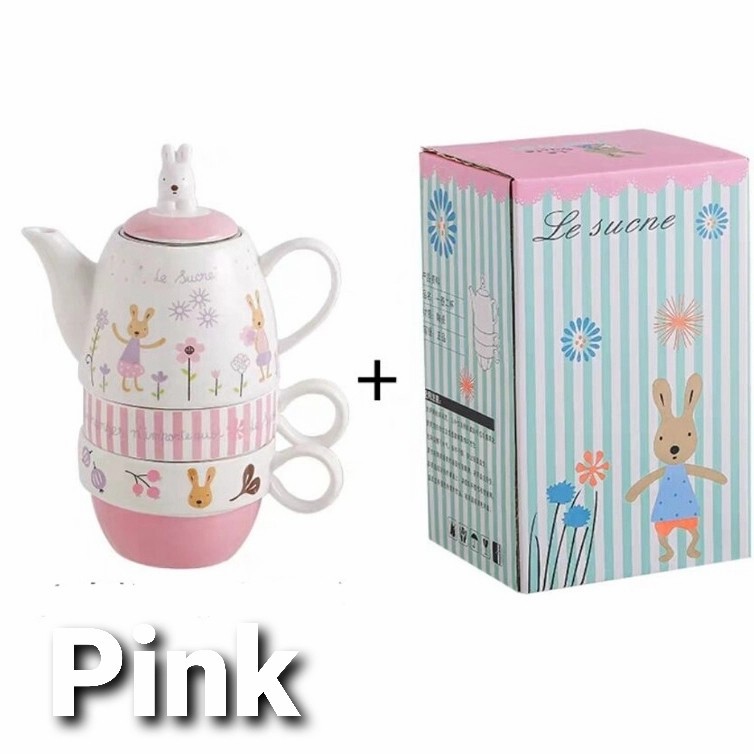 Gelas Teko + 2 Mug Set Rabbit Tea Set Keramik Kado Ultah Gift Premium